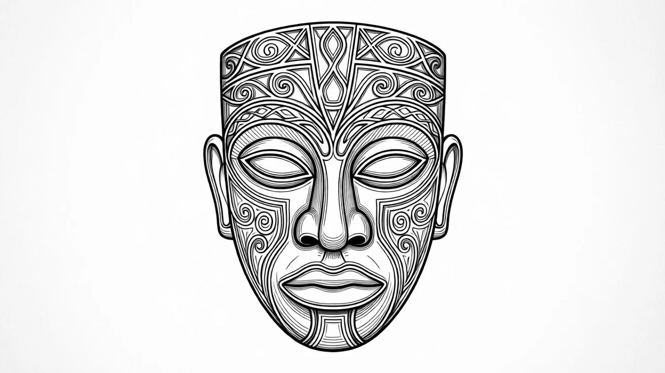 A traditional African mask with intricate carved patterns