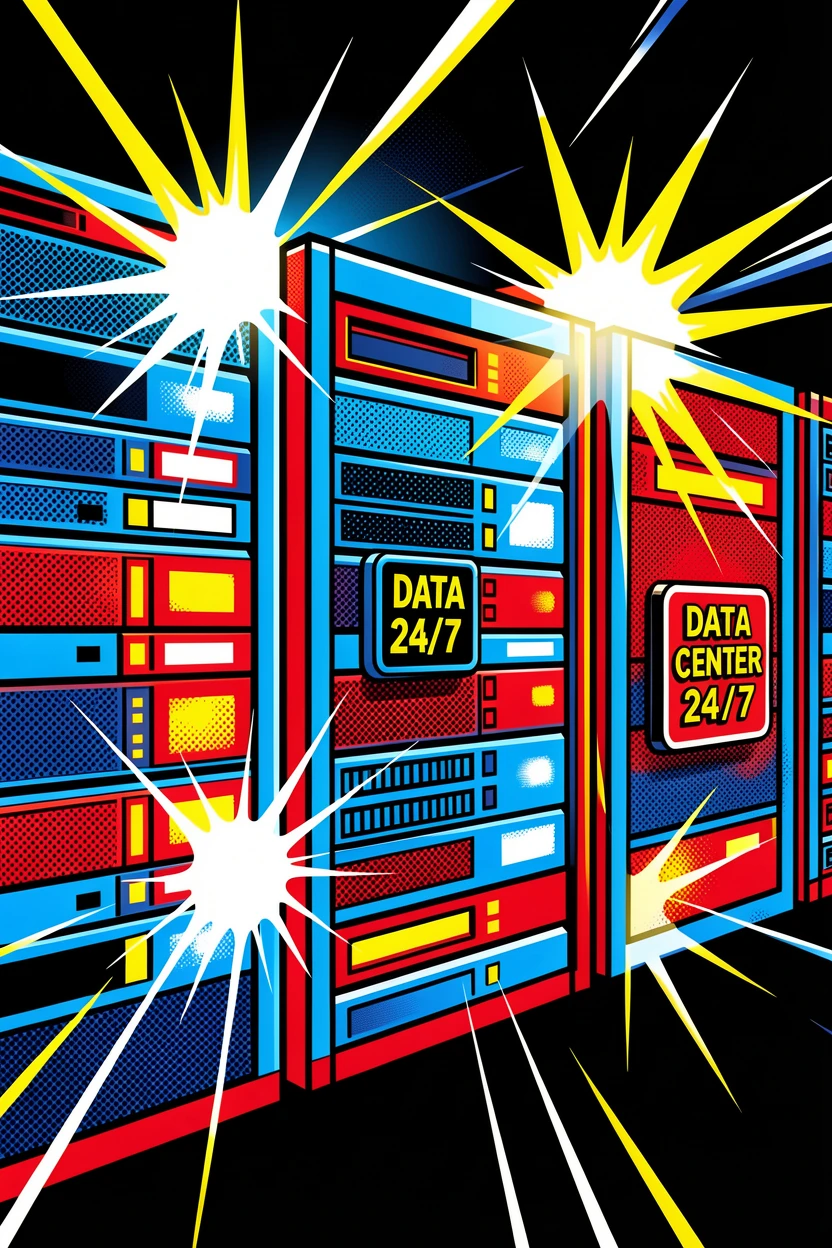 A wall of servers lit with light in a data center