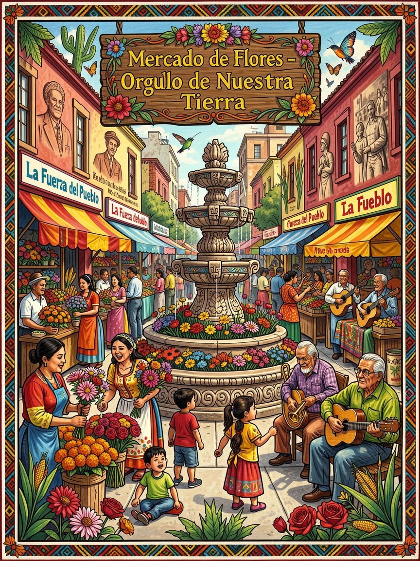 A busy city plaza filled with a weekend flower market