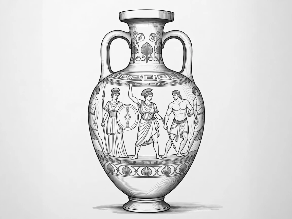 An ancient Greek amphora decorated with mythological scenes