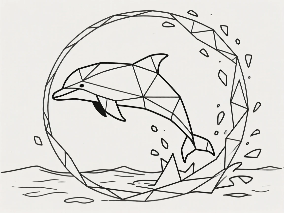 A dolphin jumping through a hoop of ocean spray