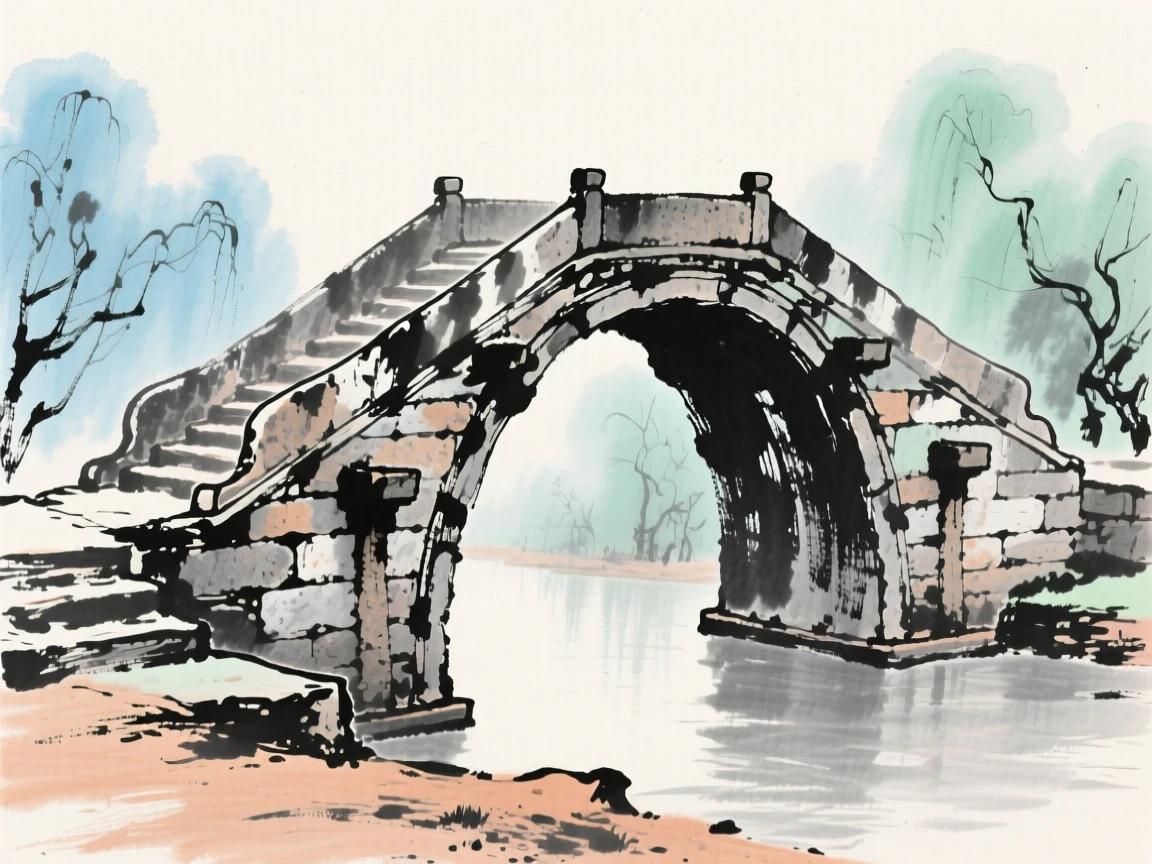 An ancient stone bridge worn smooth by centuries of footsteps, carrying a mood of wistful nostalgia.