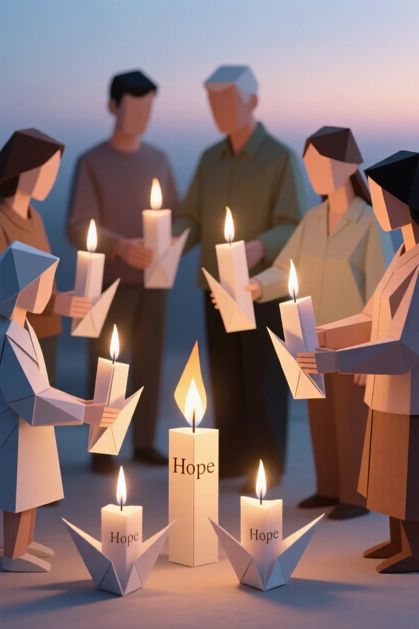 A community coming together to light candles in a peaceful vigil of hope.