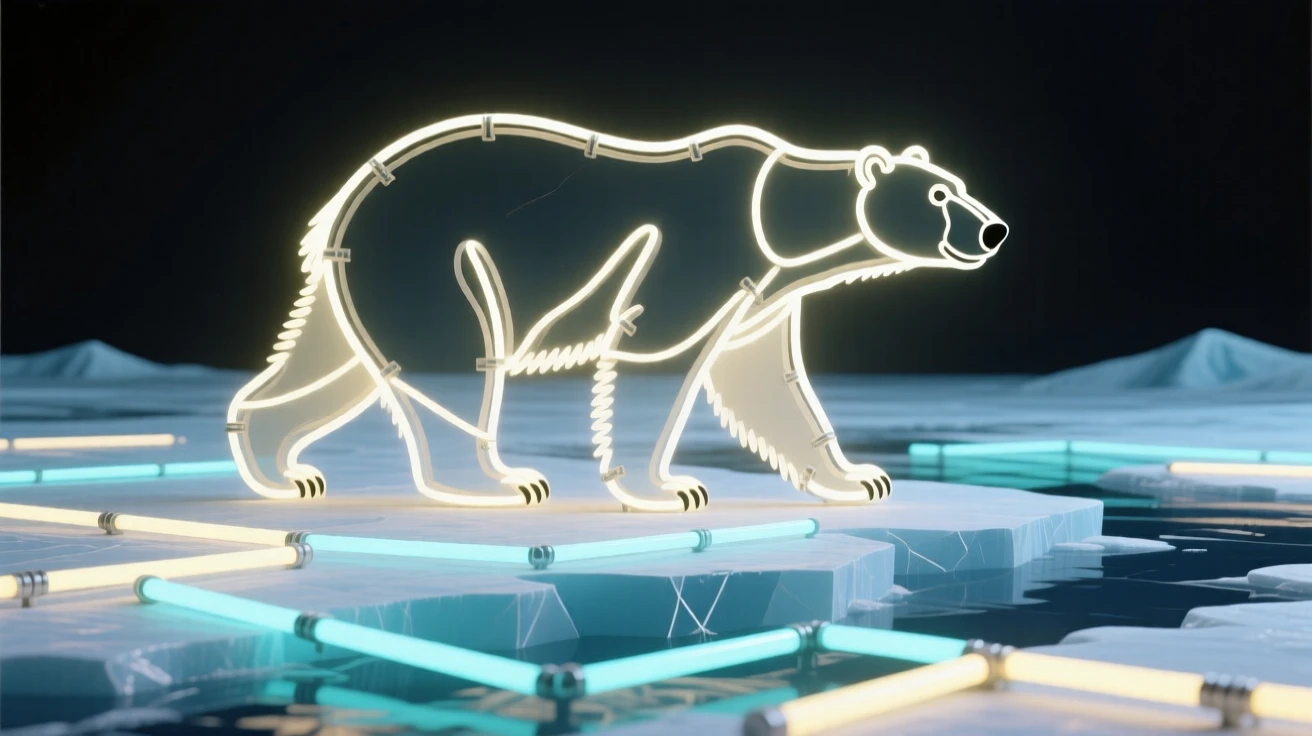 A polar bear walking across a vast expanse of sea ice.