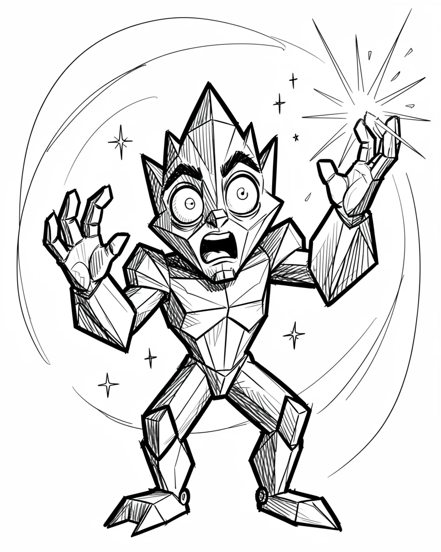 [Fantasy & Imaginative Scenarios] Imaginative fantasy scene of a mystical crystal golem casting a spell of shimmering light, brimming with wonder