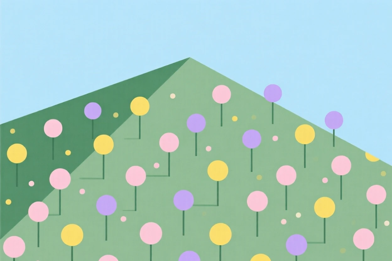 A hillside covered in blooming wildflowers in spring