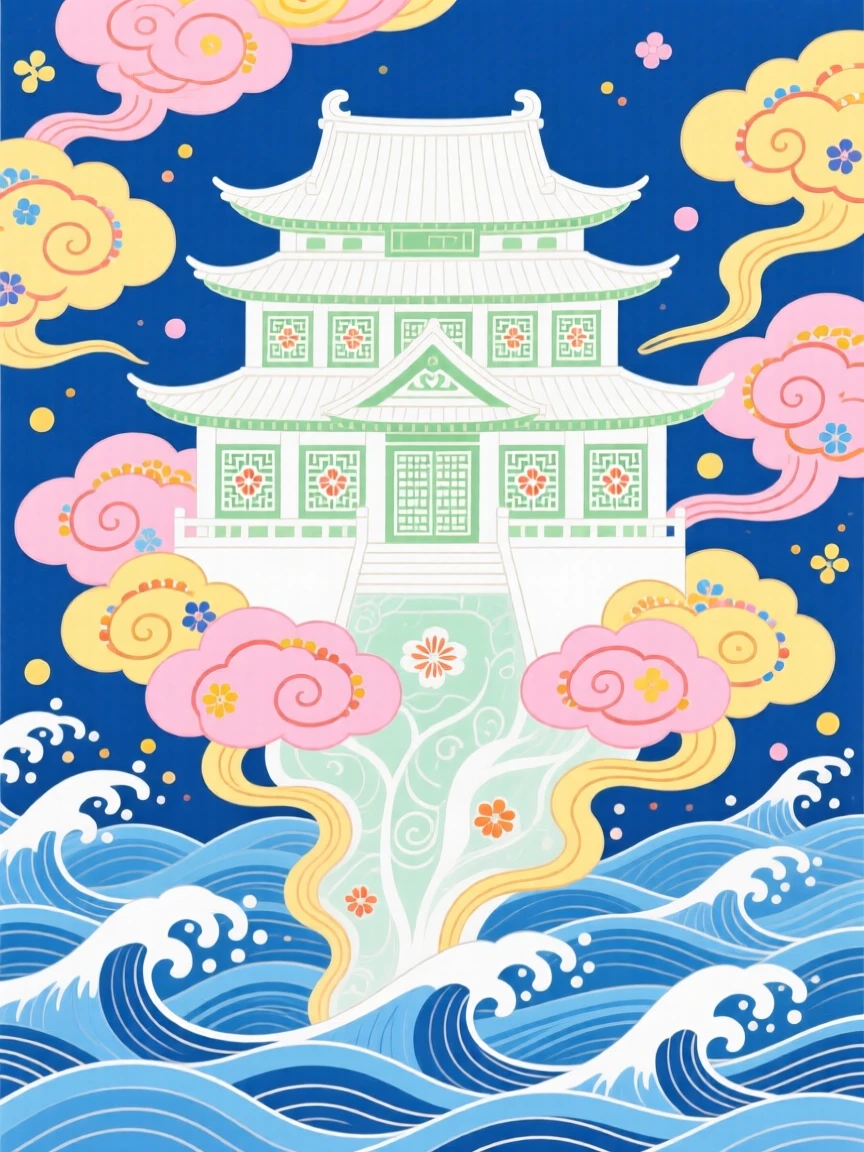 A palace of white jade rising from a sea of clouds.