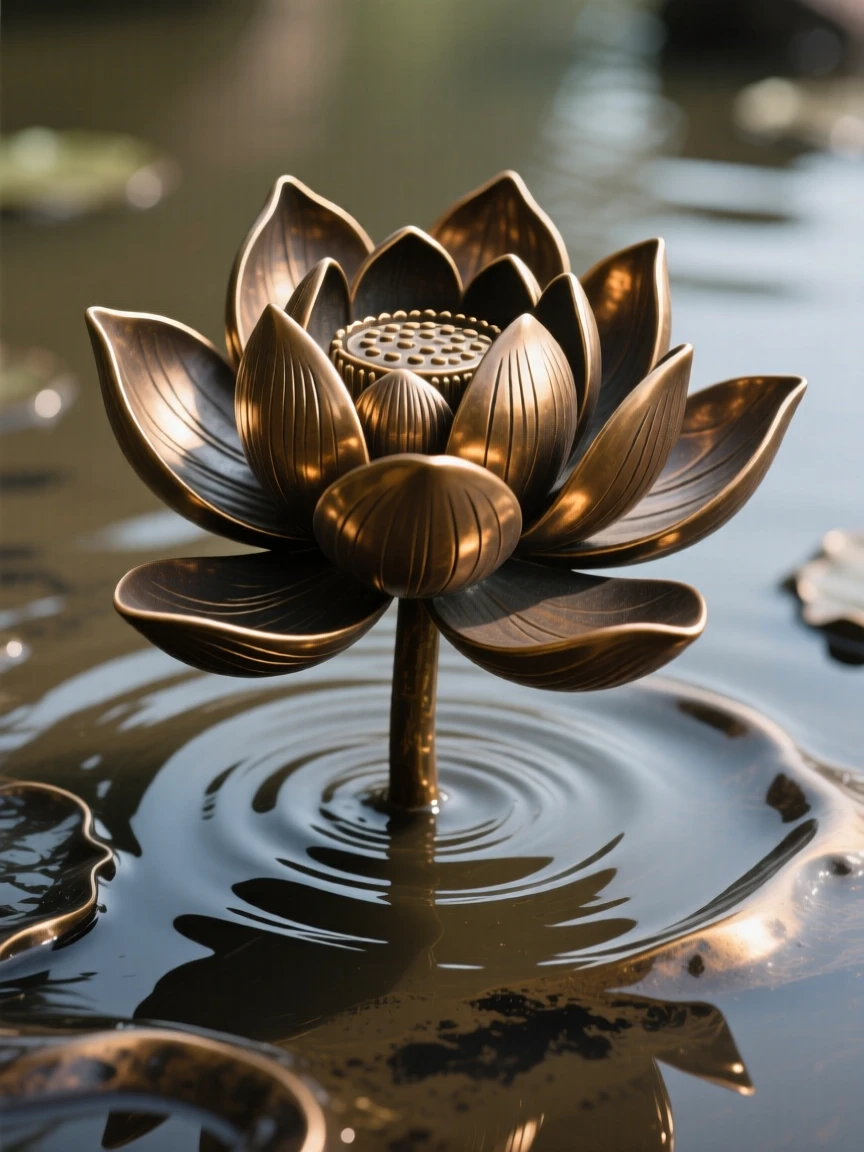 A single lotus blooming from murky water, symbolizing purity, composed with striking clarity and a strong central focal point, evoking deep emotional resonance