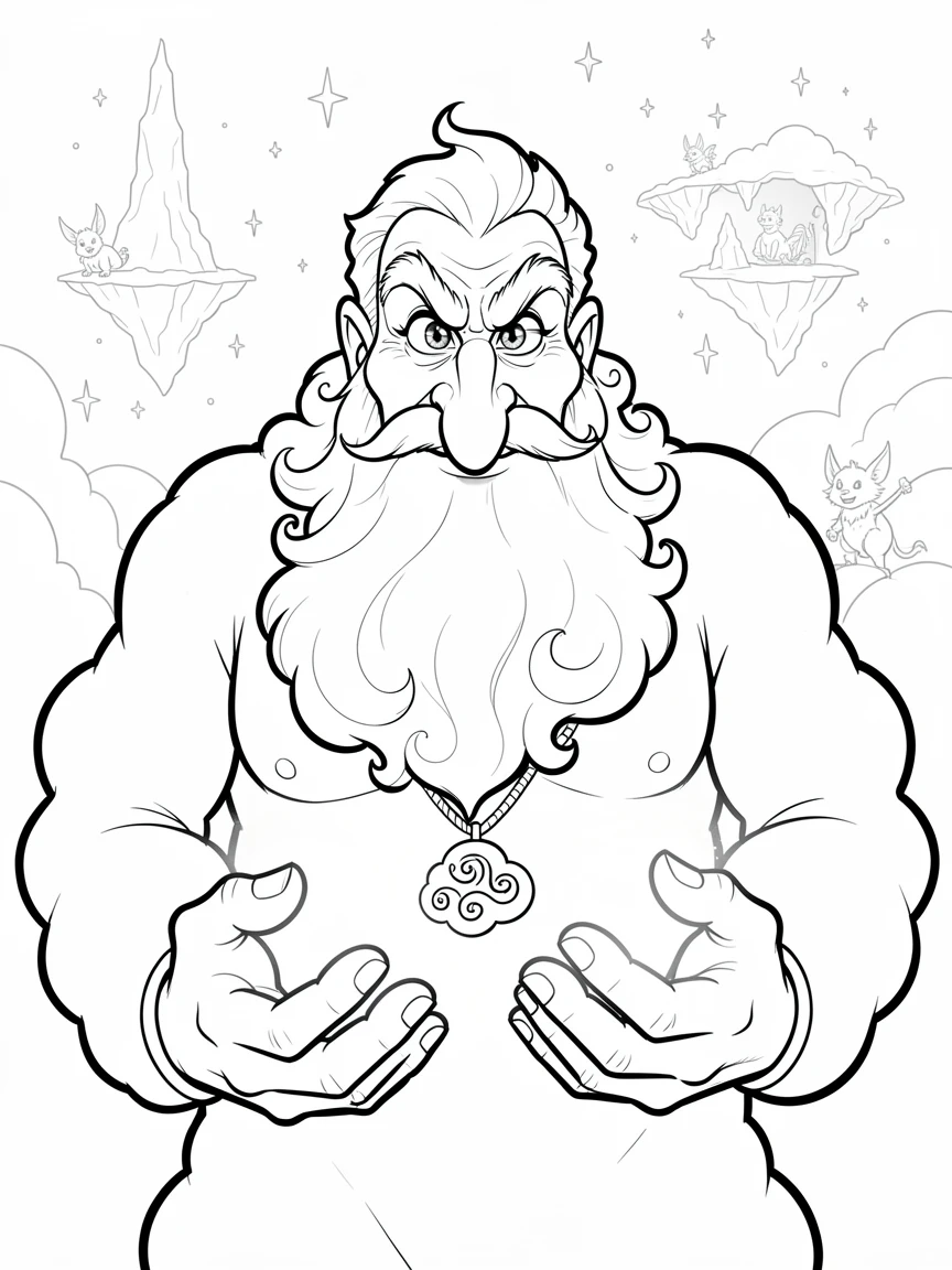 [Fantasy & Imaginative Scenarios] Imaginative fantasy scene of a mystical cloud giant guarding a hidden magical realm, brimming with wonder