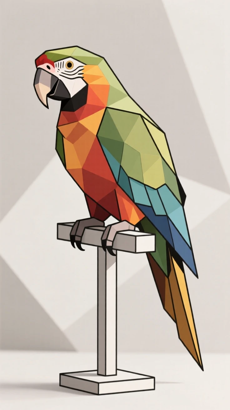 A parrot with vibrant feathers perched on a stand