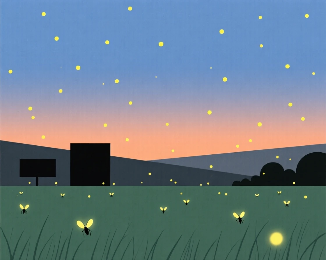A summer evening with fireflies over a field