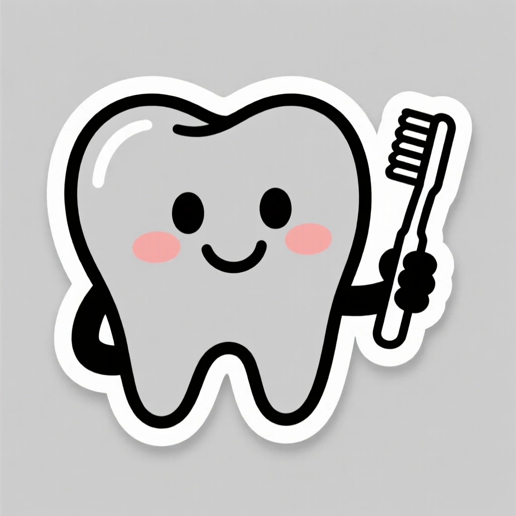 A warm and welcoming smiling tooth character holding a toothbrush, with cheerful expressive eyes, ideal for early childhood learning.