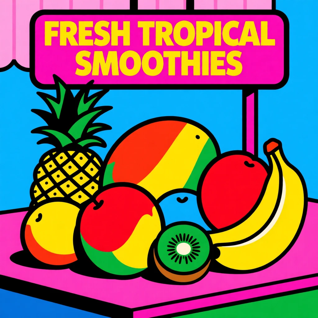 Morning smoothie station with fresh tropical fruit