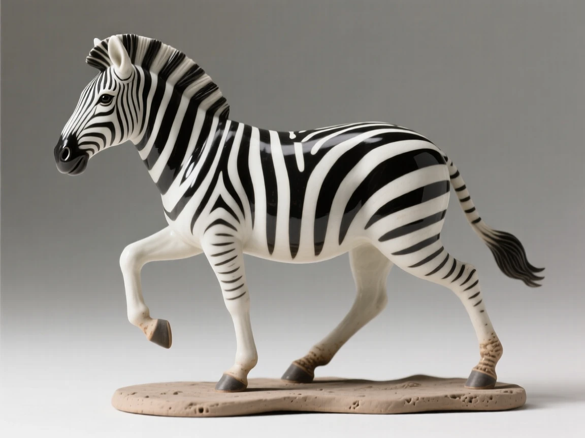 A zebra mid-stride frozen in a moment of quiet vigilance, with a soft breeze lifting its fur, filling the scene with playful, heartwarming charm.