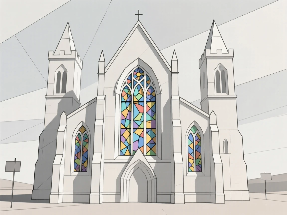 A Gothic cathedral with tall stained glass windows