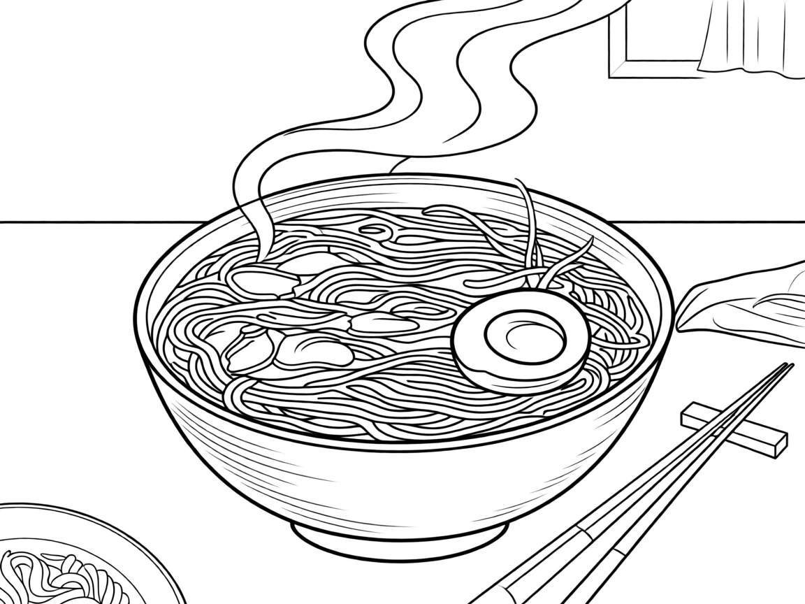 A bowl of steaming ramen with a soft-boiled egg, with a warm, inviting glow over the whole scene.