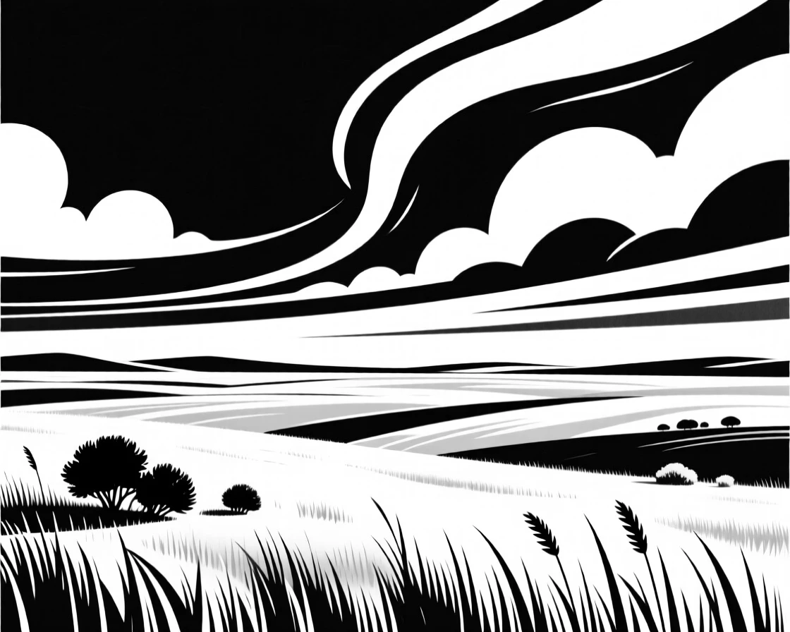 A wide open prairie under a dramatic sky.