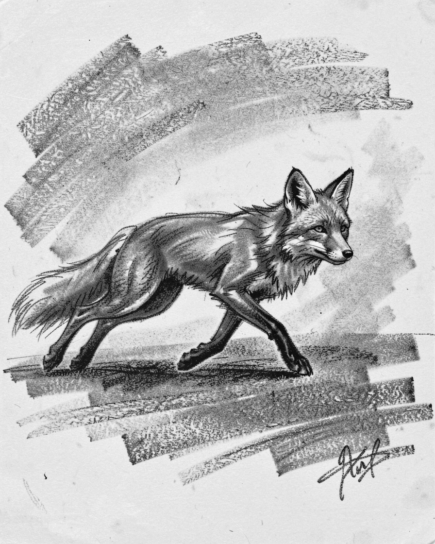 A red fox running freely across an open plain.