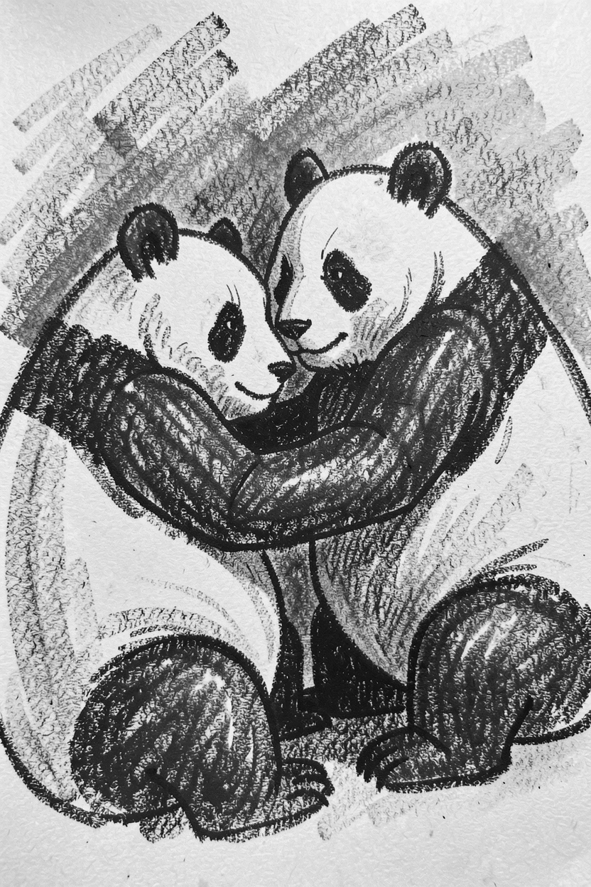 A giant panda nuzzling affectionately with its mate.