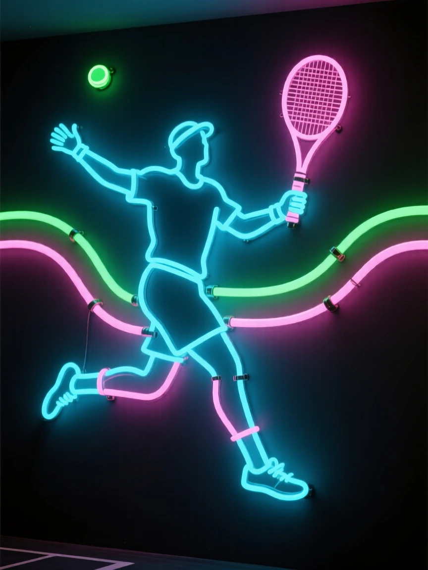 A tennis player leaping to return a serve.