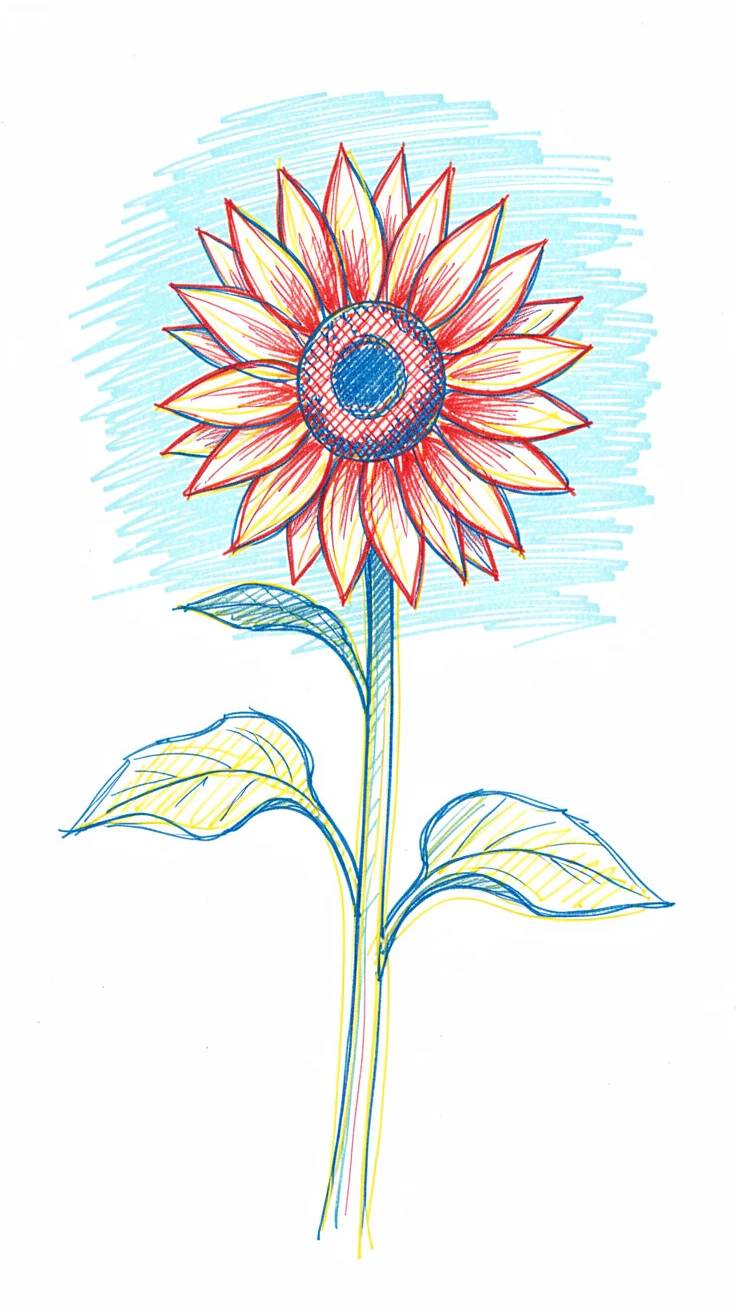 A single sunflower standing tall against a bright blue summer sky