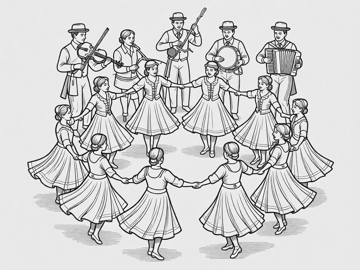 A traditional Irish céilí dance with musicians playing