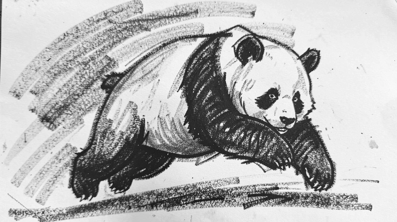 A giant panda leaping gracefully through the air.