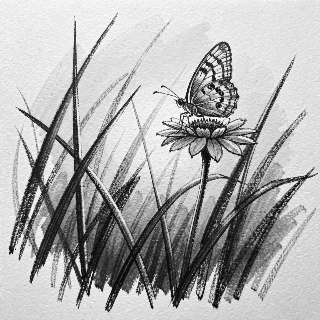 A butterfly resting on a flower walking through tall savanna grass at sunrise.
