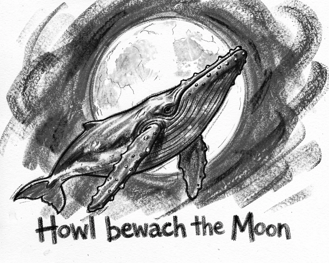 A humpback whale howling at a full moon.
