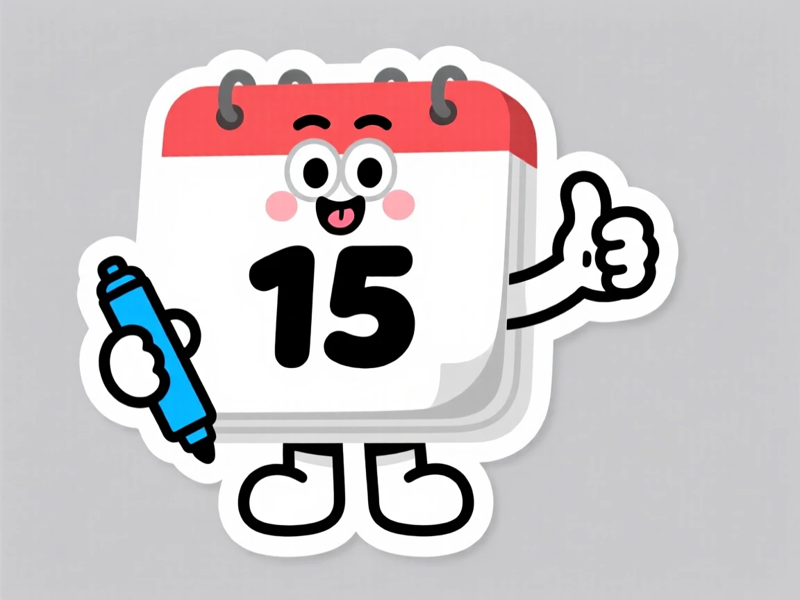 A bright and friendly cute cartoon calendar character marking a special day, giving an enthusiastic thumbs up, ideal for early childhood learning.