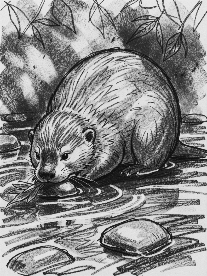A sea otter drinking from a crystal-clear stream.