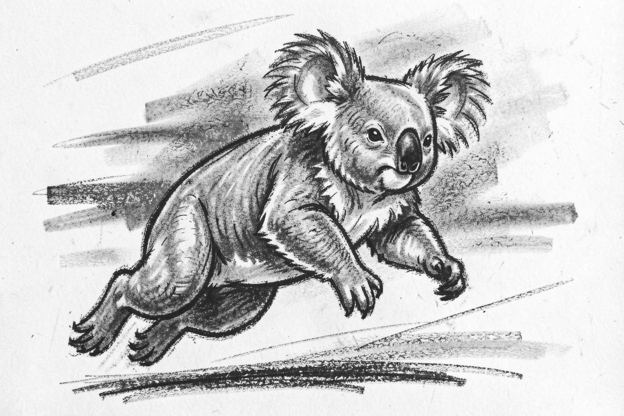 A koala leaping gracefully through the air.