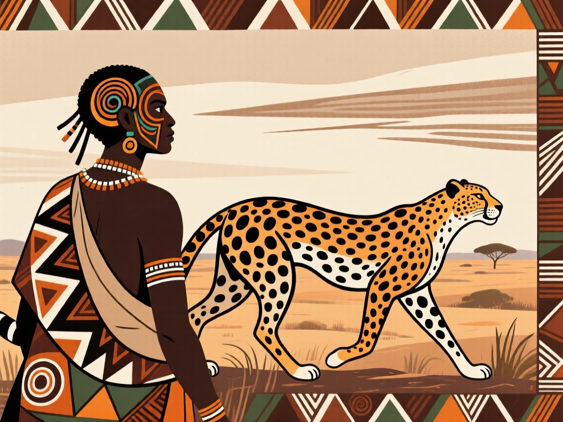 A local herder watching a cheetah scan the horizon for prey.
