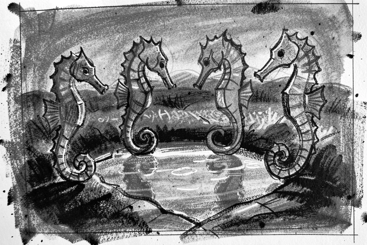 A seahorse gathered around a watering hole at dusk.