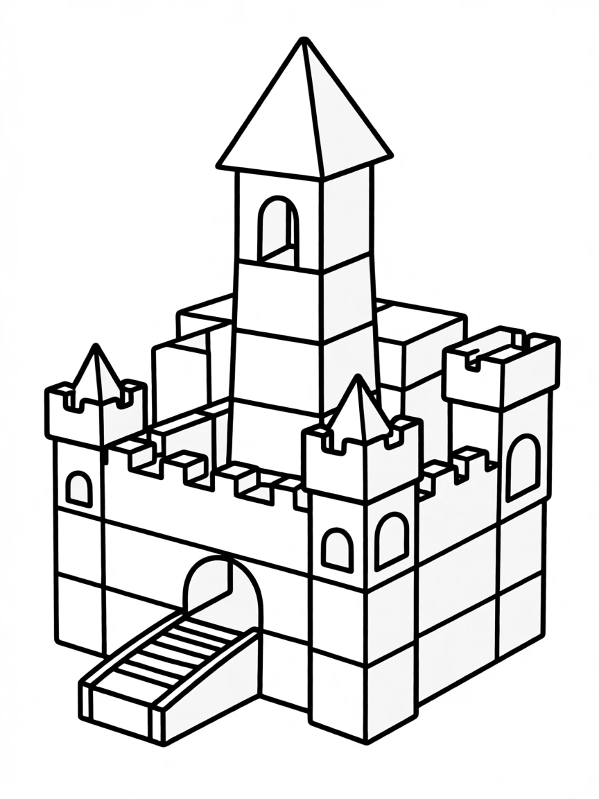A set of building blocks stacked into a tall castle