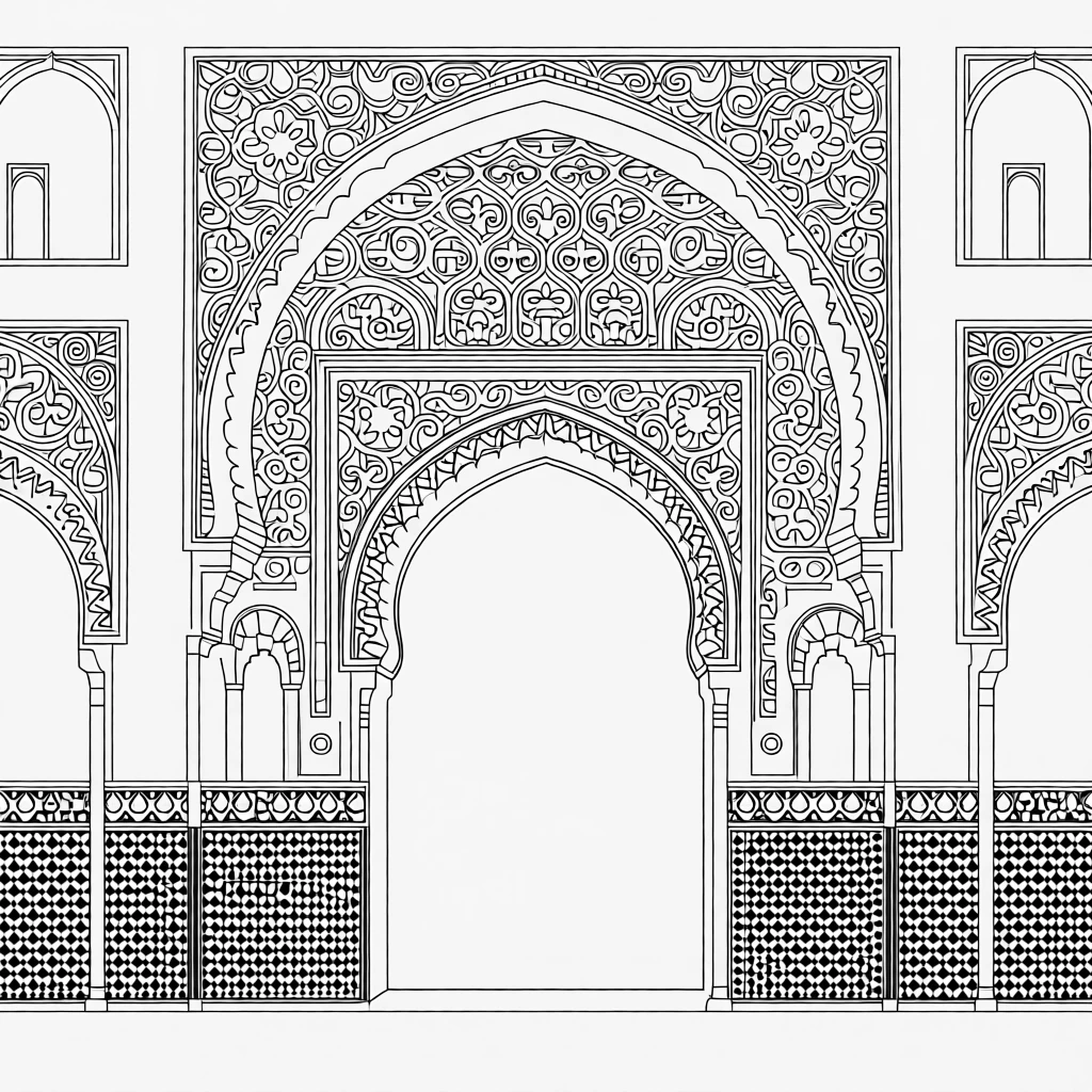 An ancient Persian palace with ornate tiled archways