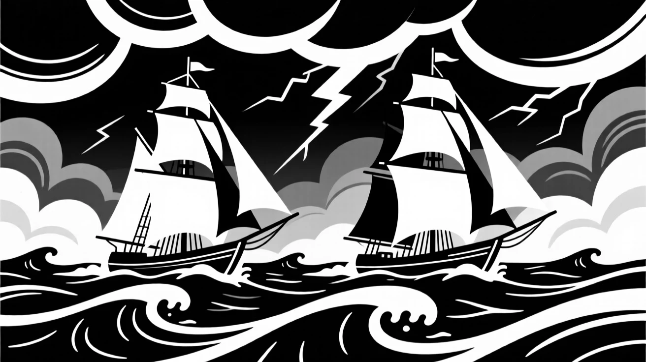 A race between two ships during a violent storm.