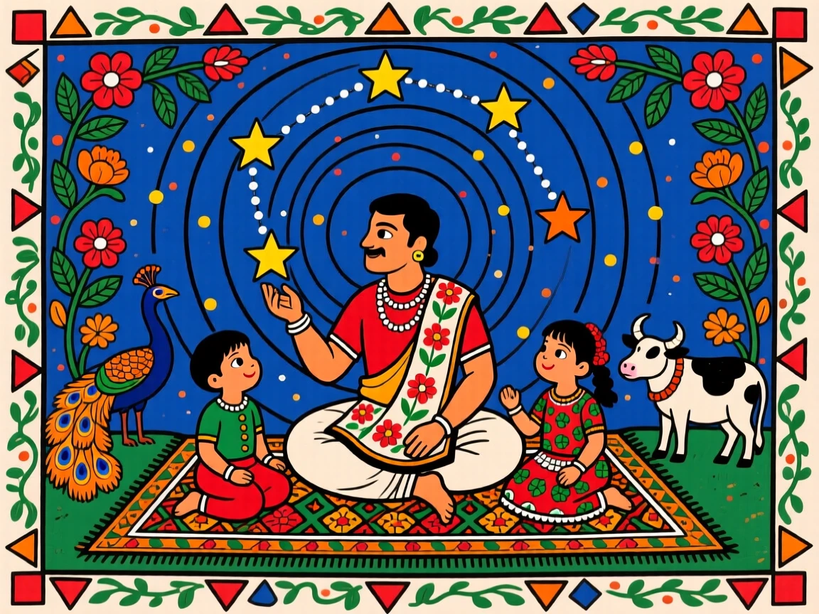 A father teaching his children to identify stars on a clear night.