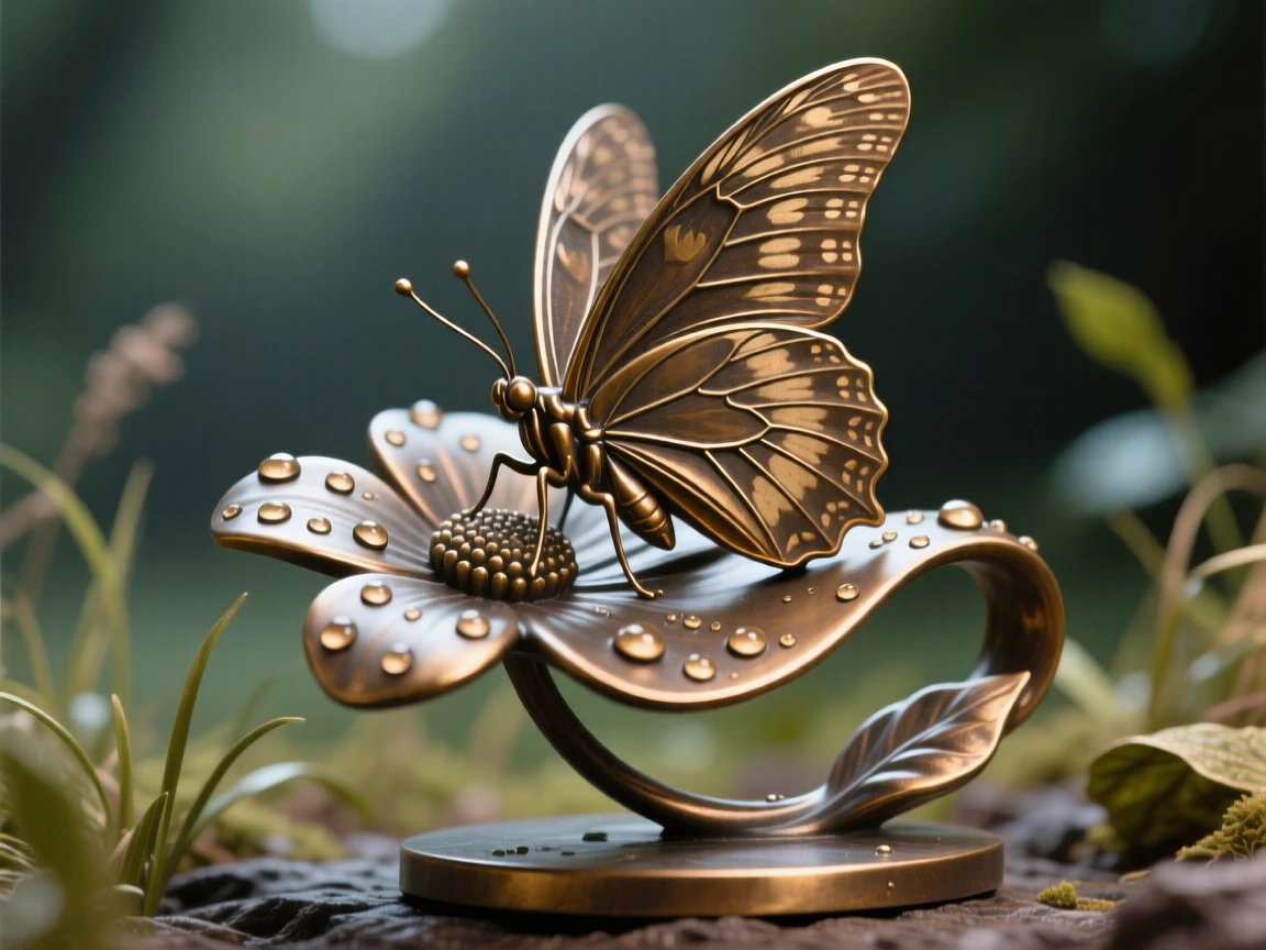A butterfly resting on a dew-covered petal, set against a breathtaking natural backdrop, evoking wonder and majesty