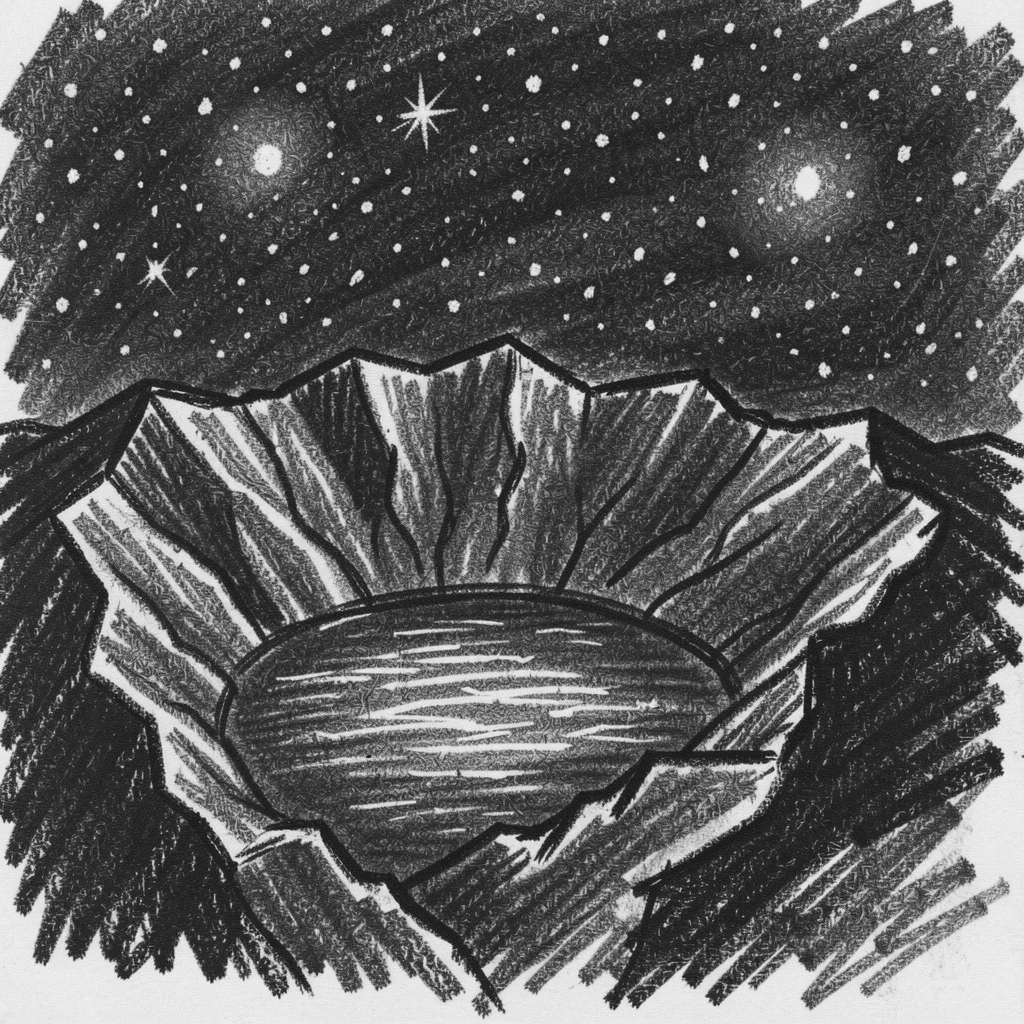 A volcanic crater lake beneath a canopy of stars.