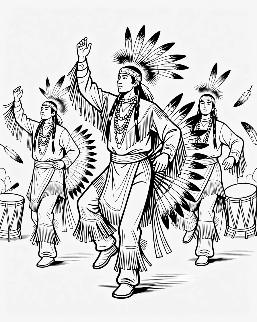 A traditional Native American powwow with dancers in regalia