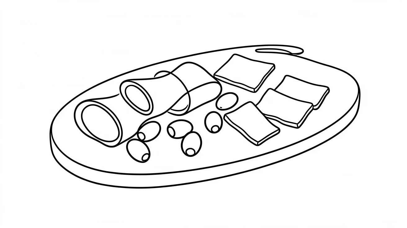 A charcuterie board filled with cured meats, olives, and crackers