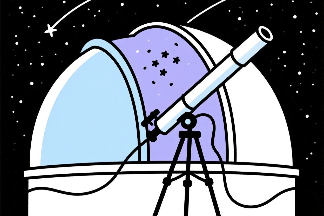 A telescope observatory dome open to stars