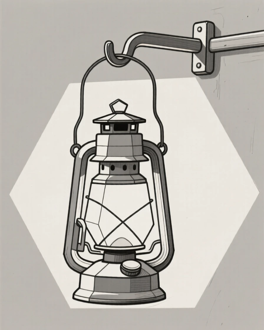 An old-fashioned lantern hanging from a hook