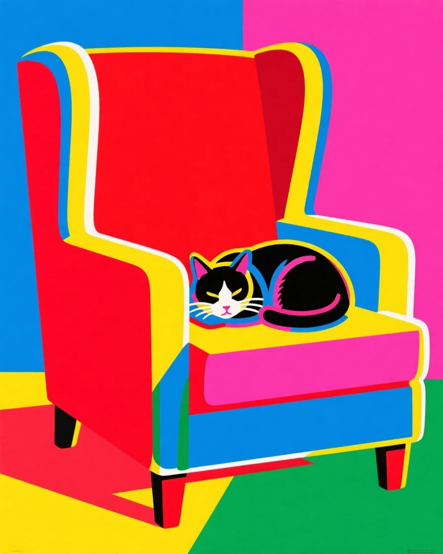 Cozy reading chair with a cat curled up nearby