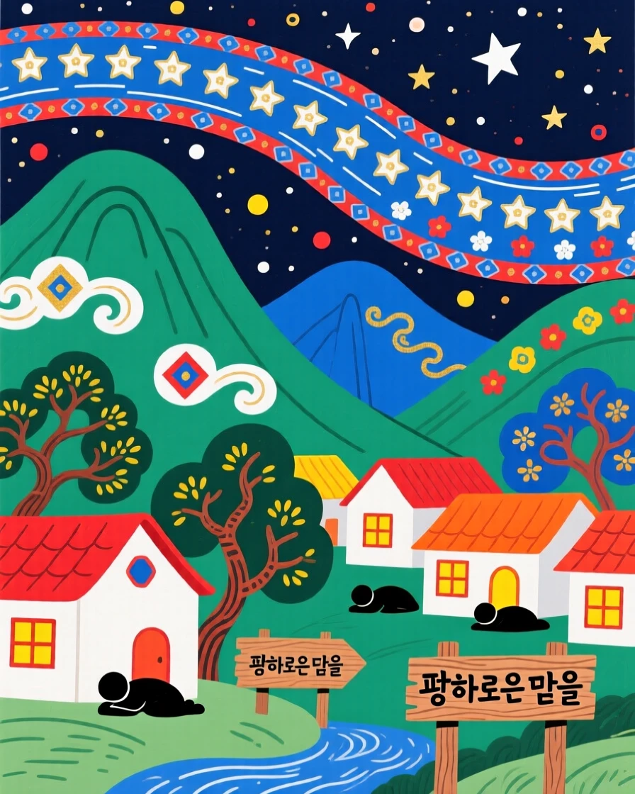 A celestial river of stars flowing above a sleeping mountain village.