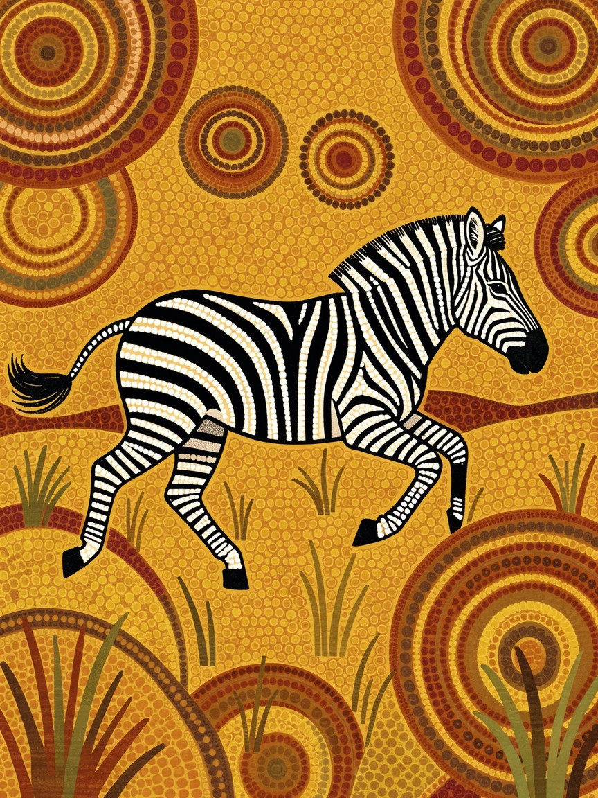 A zebra bounding across a golden meadow