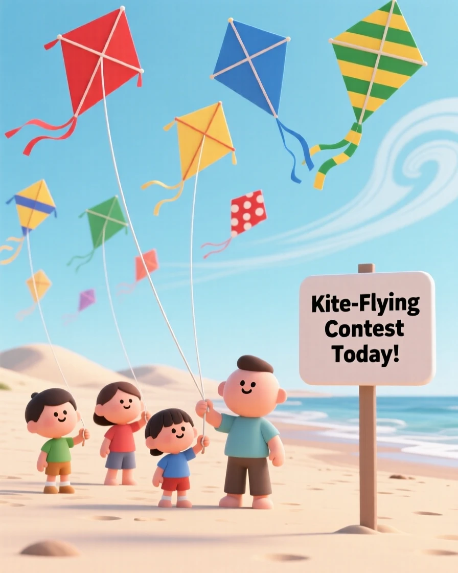 A determined kite-flying contest fills a windy beach with dozens of colorful shapes soaring overhead.