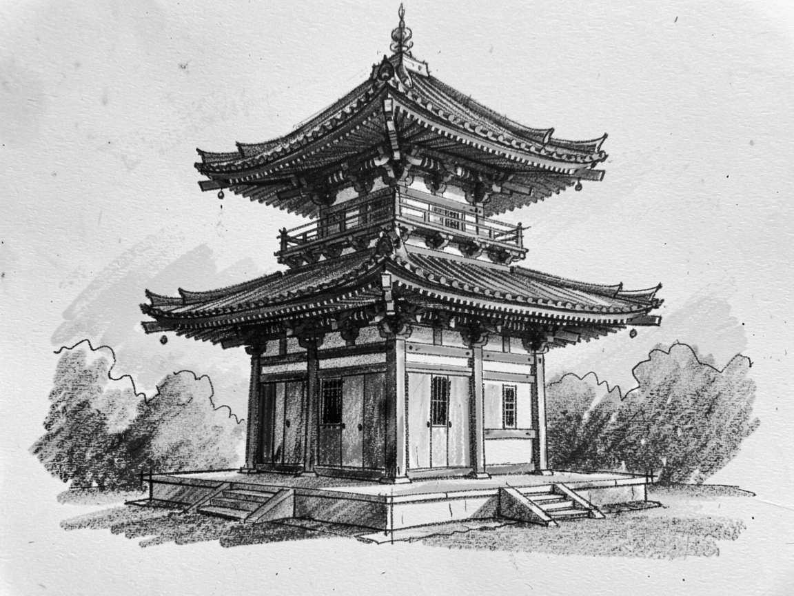 A traditional Japanese pagoda bathed in warm golden-hour light.
