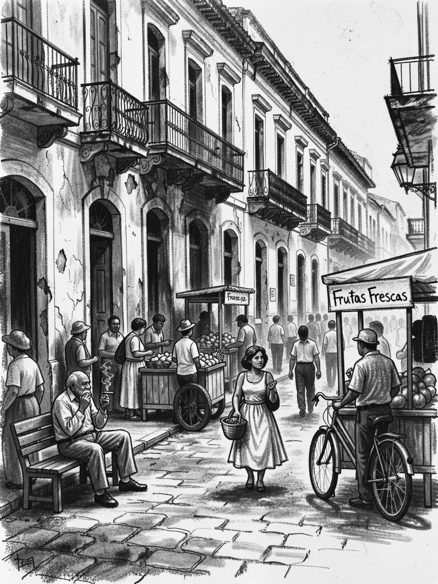 The streets of old Havana with locals going about their daily life nearby.